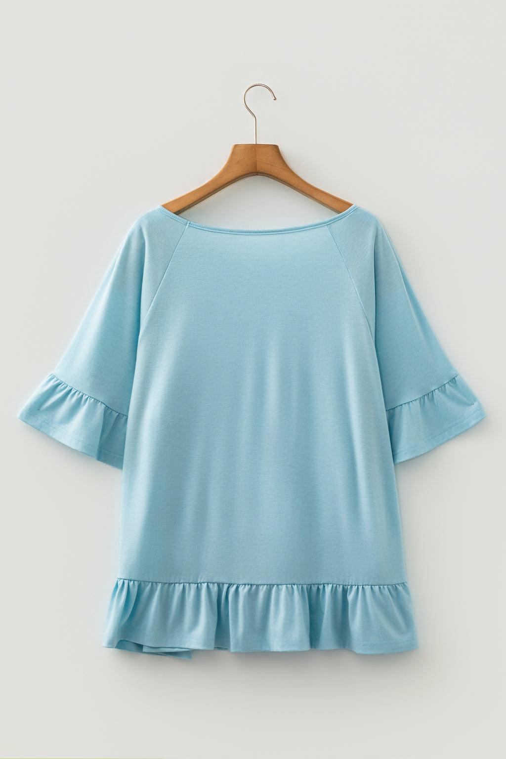 Dusk Blue Ruffled Short Sleeve Plus Size Casual Blouse