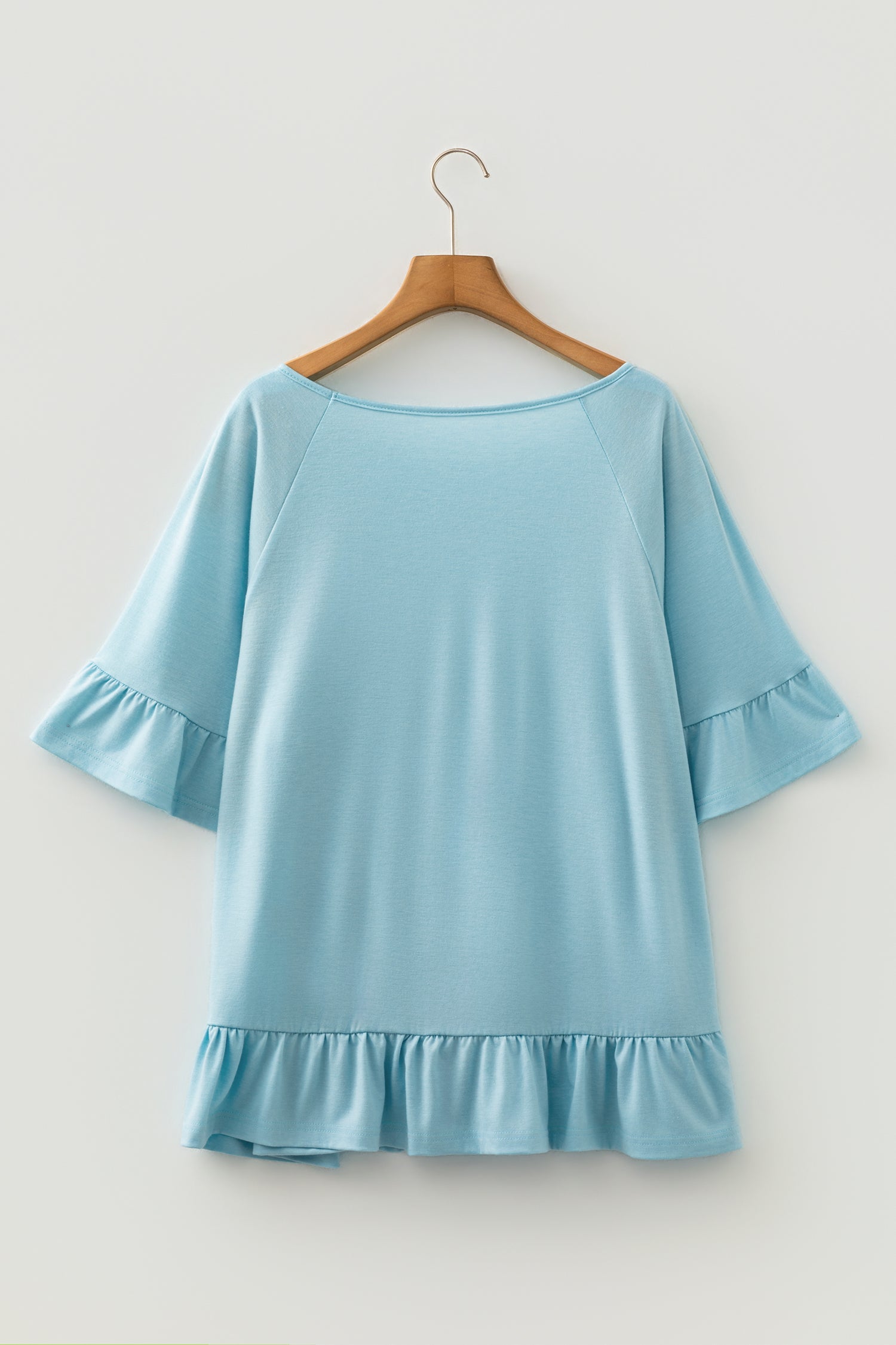 Dusk Blue Ruffled Short Sleeve Plus Size Casual Blouse