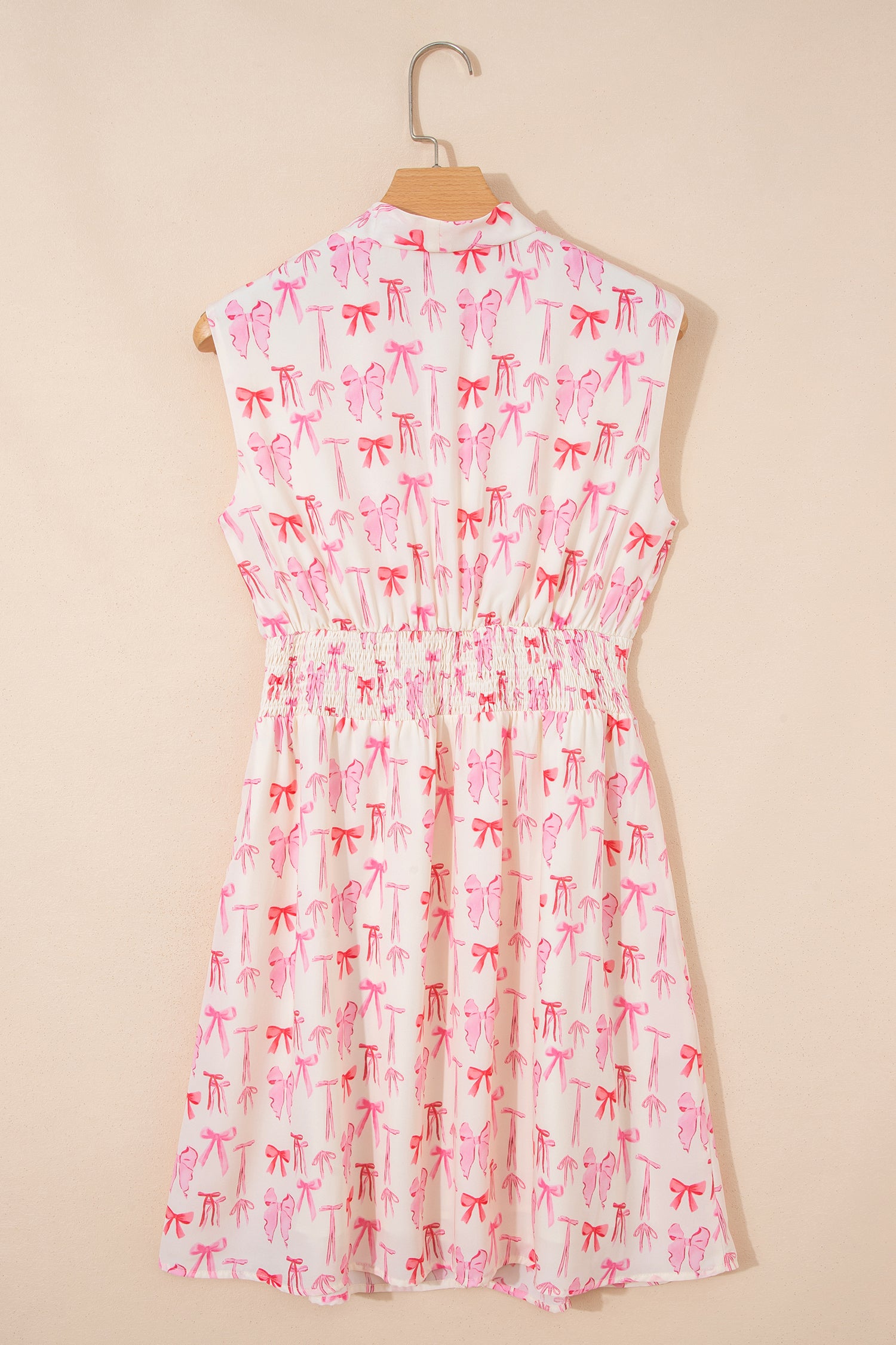 Pink Full Zip Cinched Waist Sleeveless Bow Mini Dress