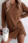 Long-Sleeve Top & Split Skort Two-Piece Set
