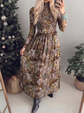 Brown Woodland Camo Mock Neck Long-Sleeve Mesh Maxi Dress