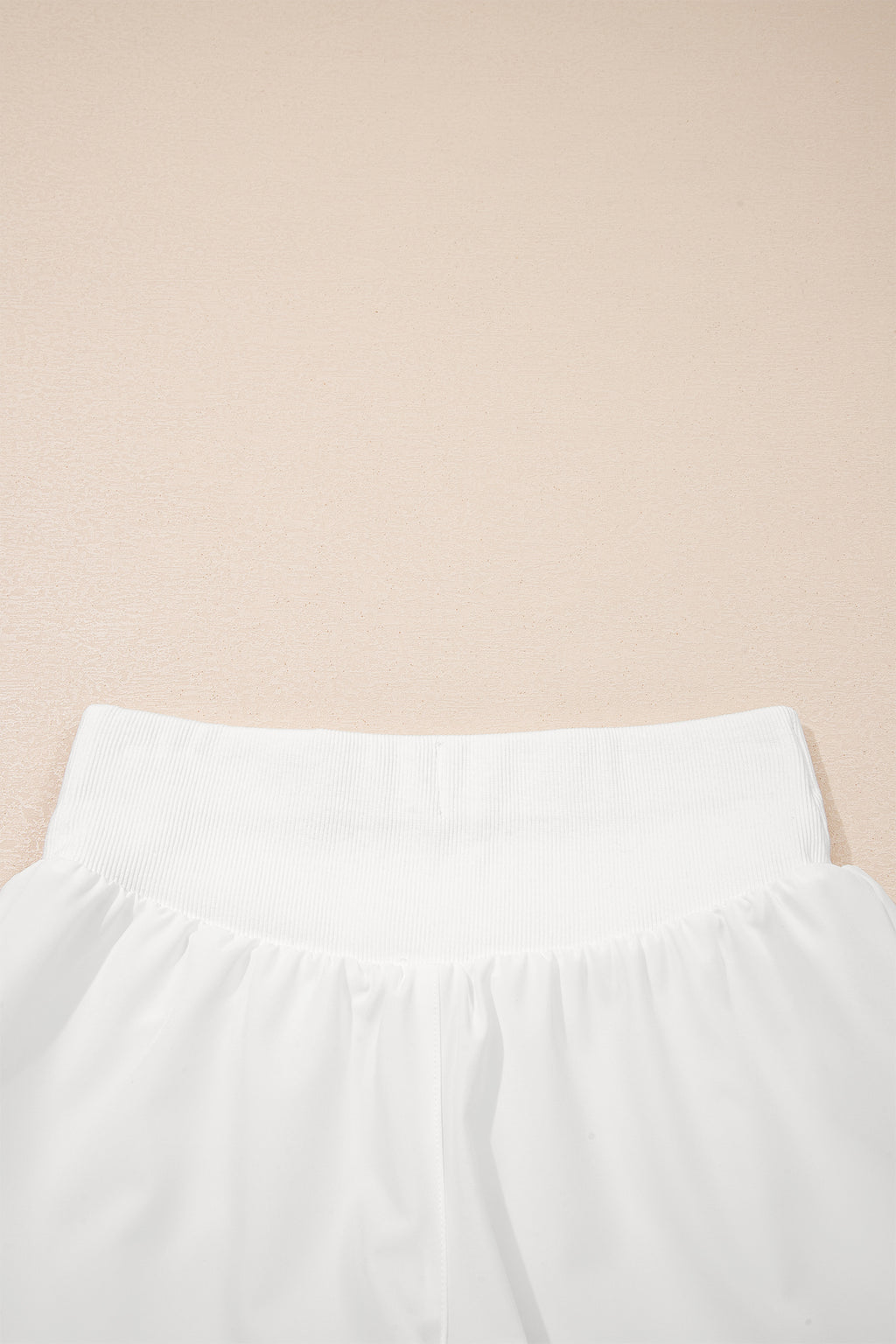 White Solid Color Ribbed Patchwork High Waist Athletic Shorts