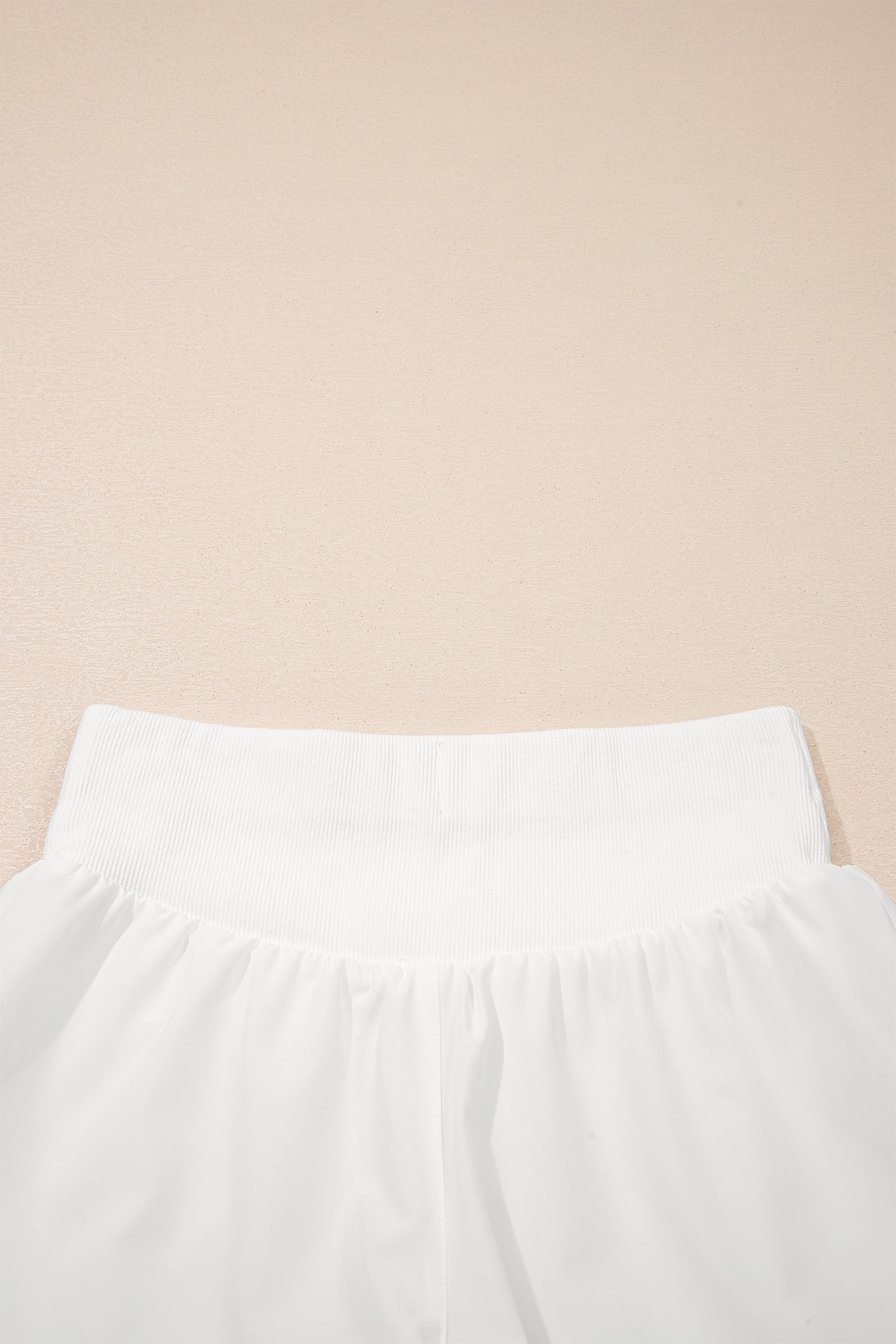 White Solid Color Ribbed Patchwork High Waist Athletic Shorts