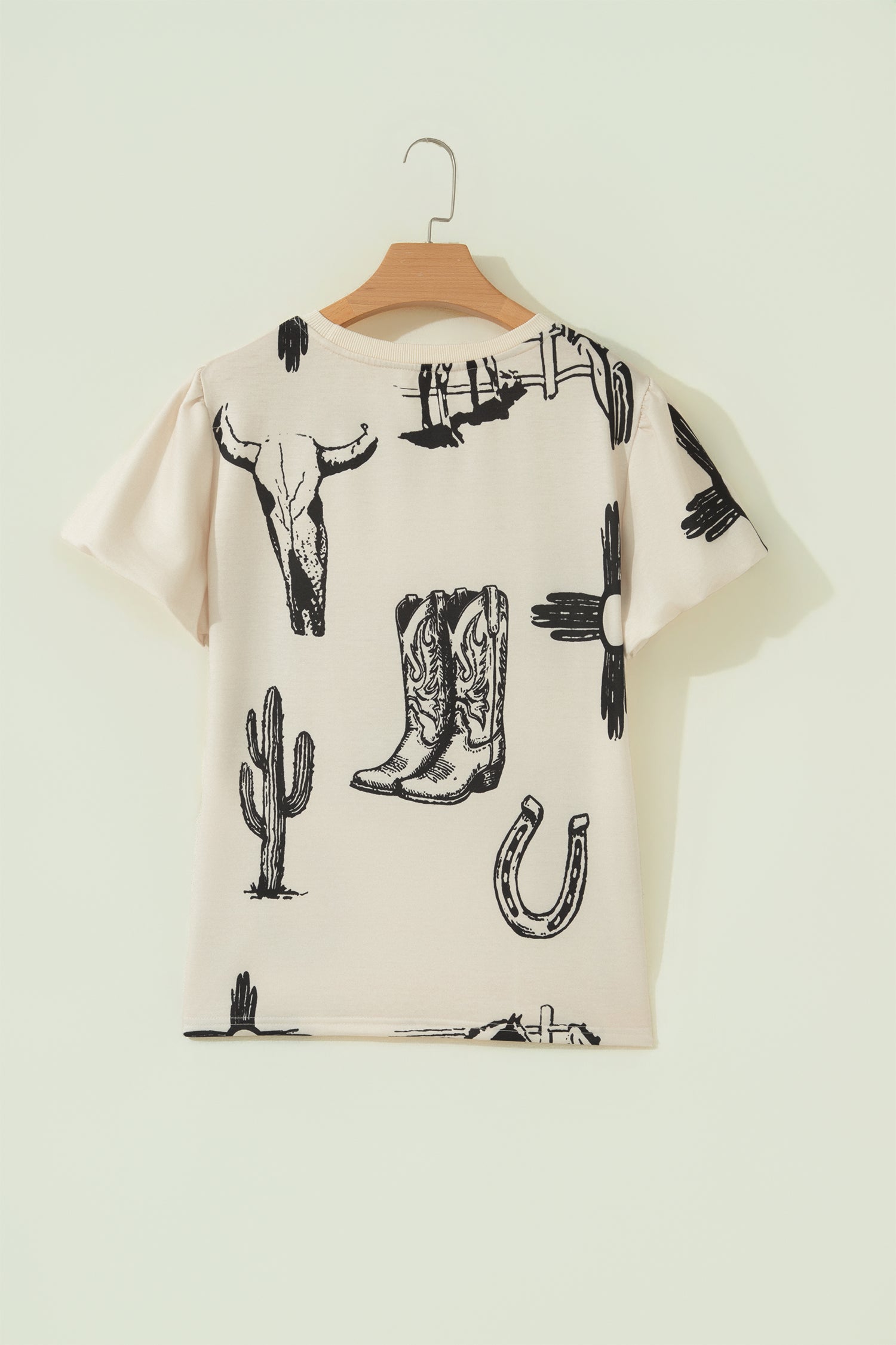Beige Retro Western Print T Shirt