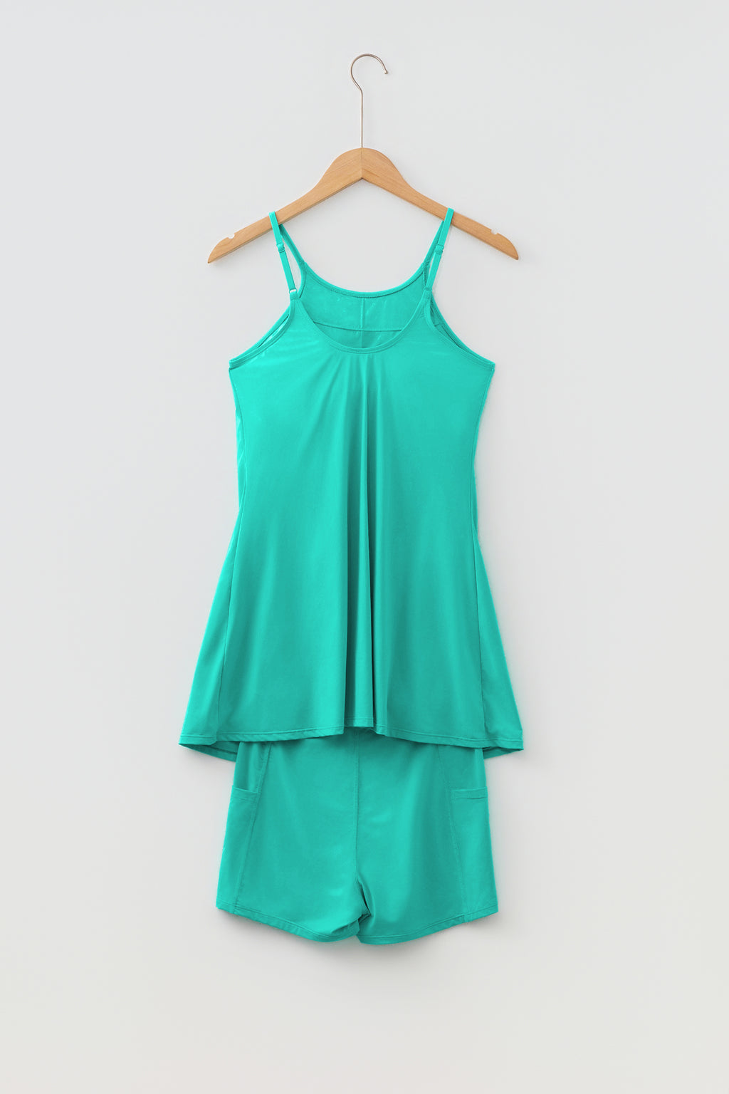 Beau Blue Solid Color Tunic Tank Dress Athletic Shorts Two Piece Set