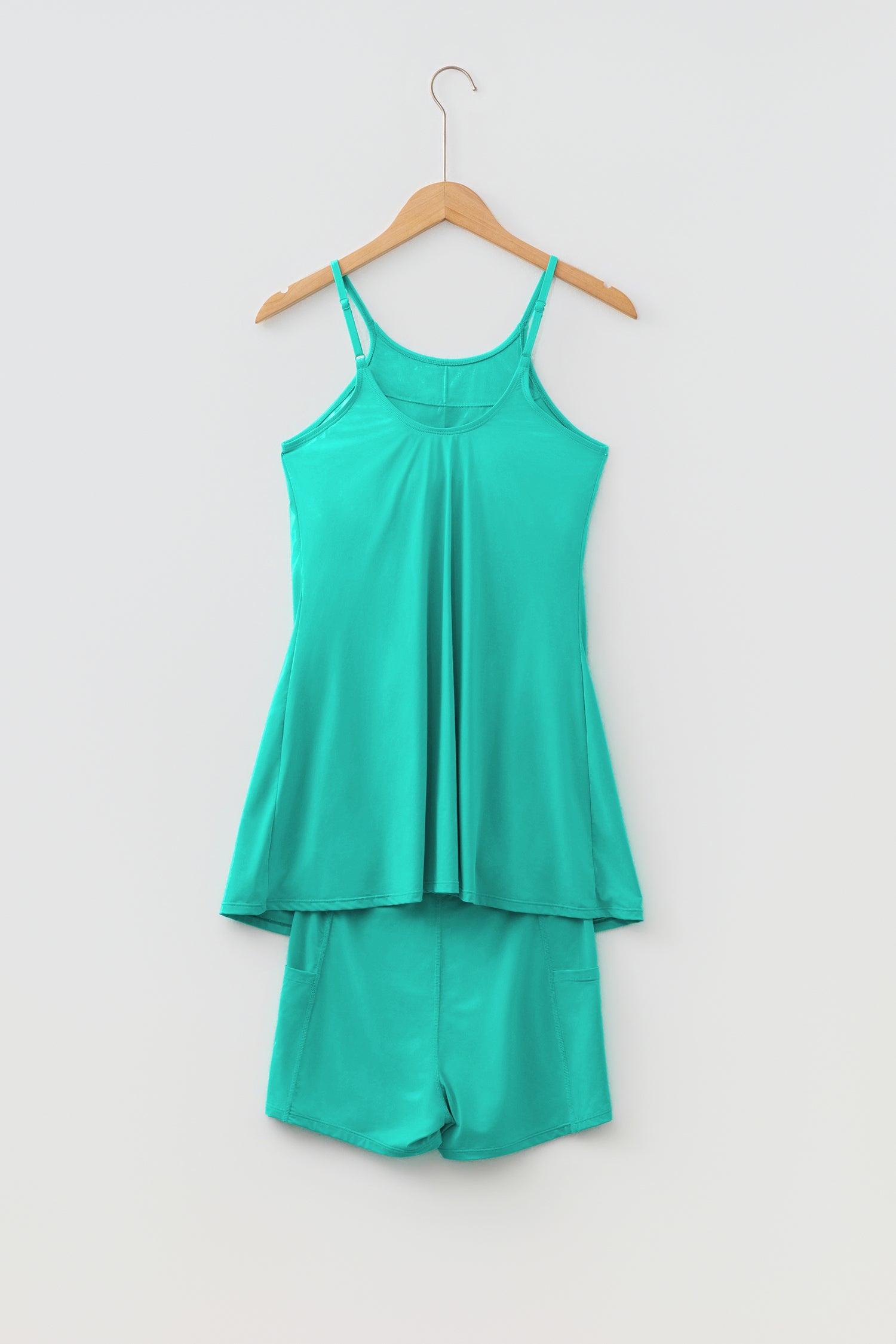 Beau Blue Solid Color Tunic Tank Dress Athletic Shorts Two Piece Set