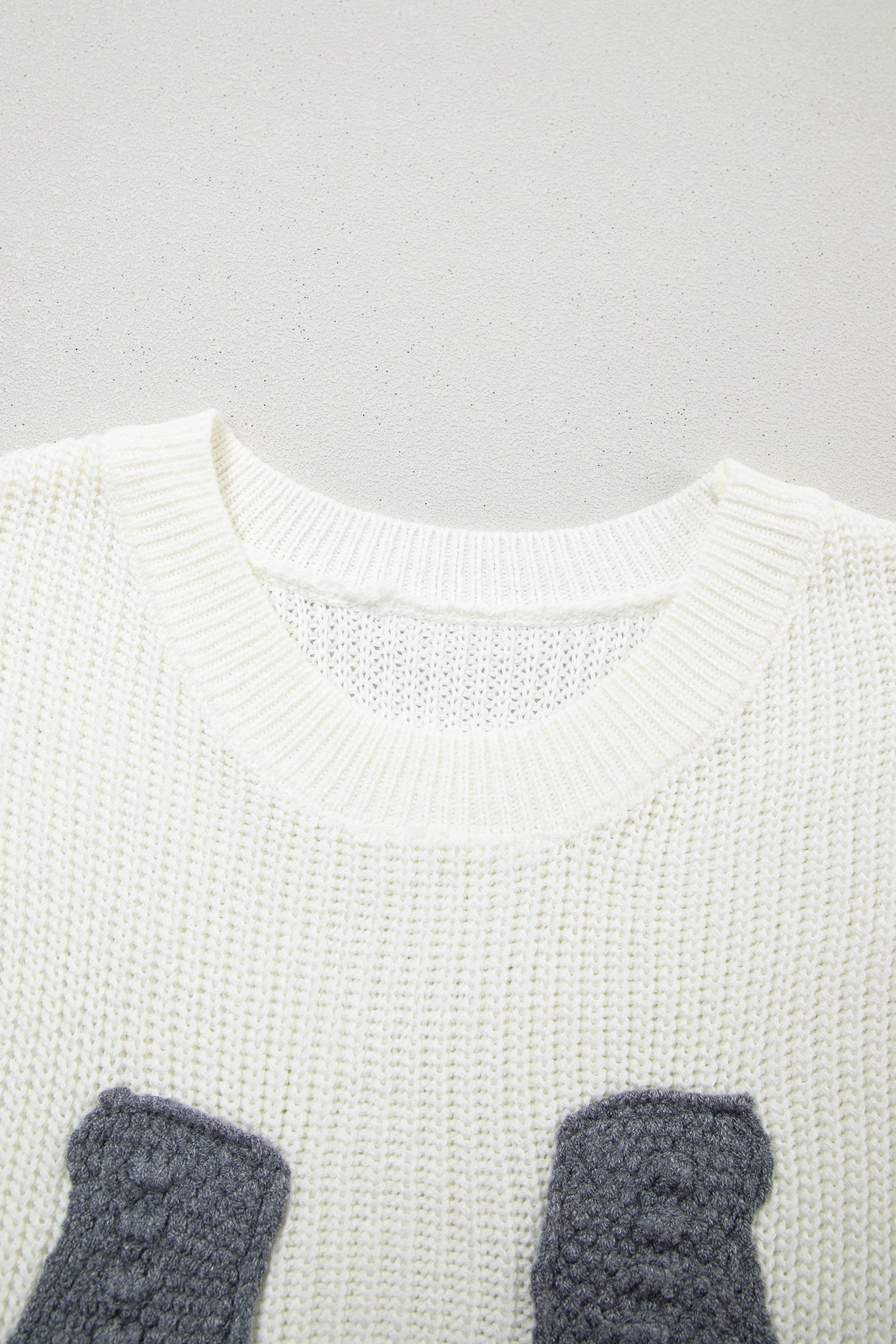 Turquoise Crochet Horseshoe Short Sleeve Knit Sweater