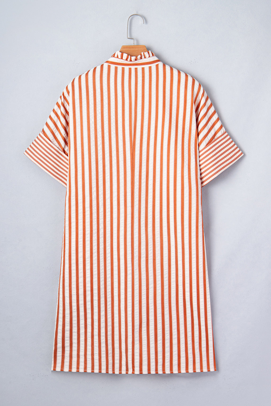 Brown Stripe Pinched V Neck Turn-up Cuffs Shift Mini Dress