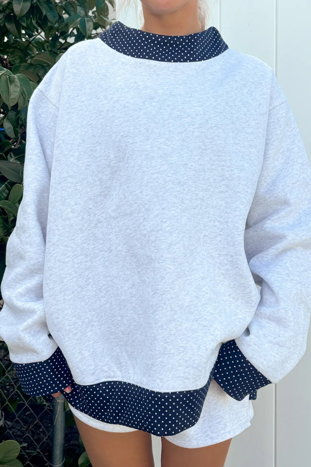 Light Grey Polka Dot Contrast Trim JESUS Letter Graphic Sweatshirt