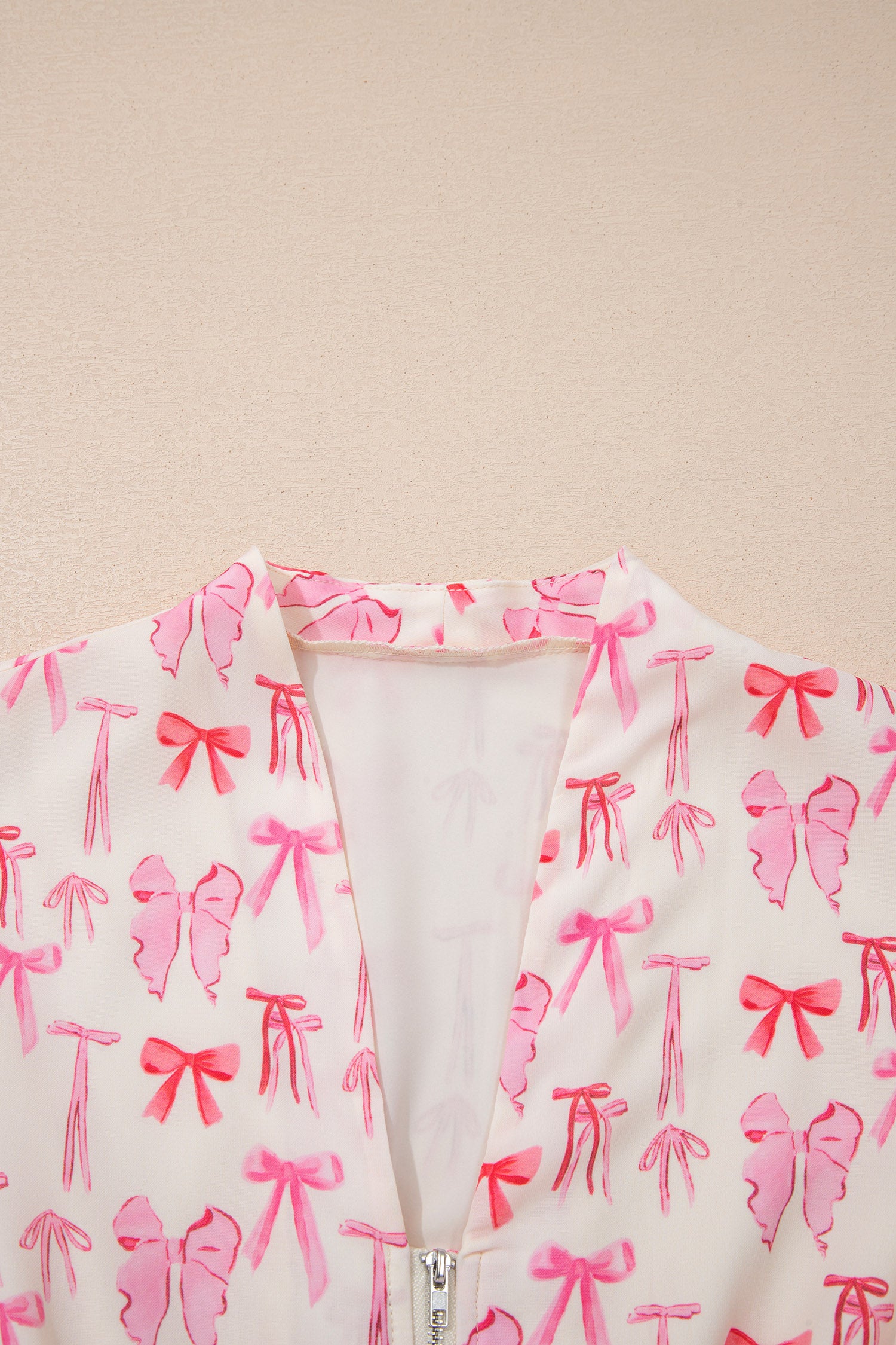 Pink Full Zip Cinched Waist Sleeveless Bow Mini Dress