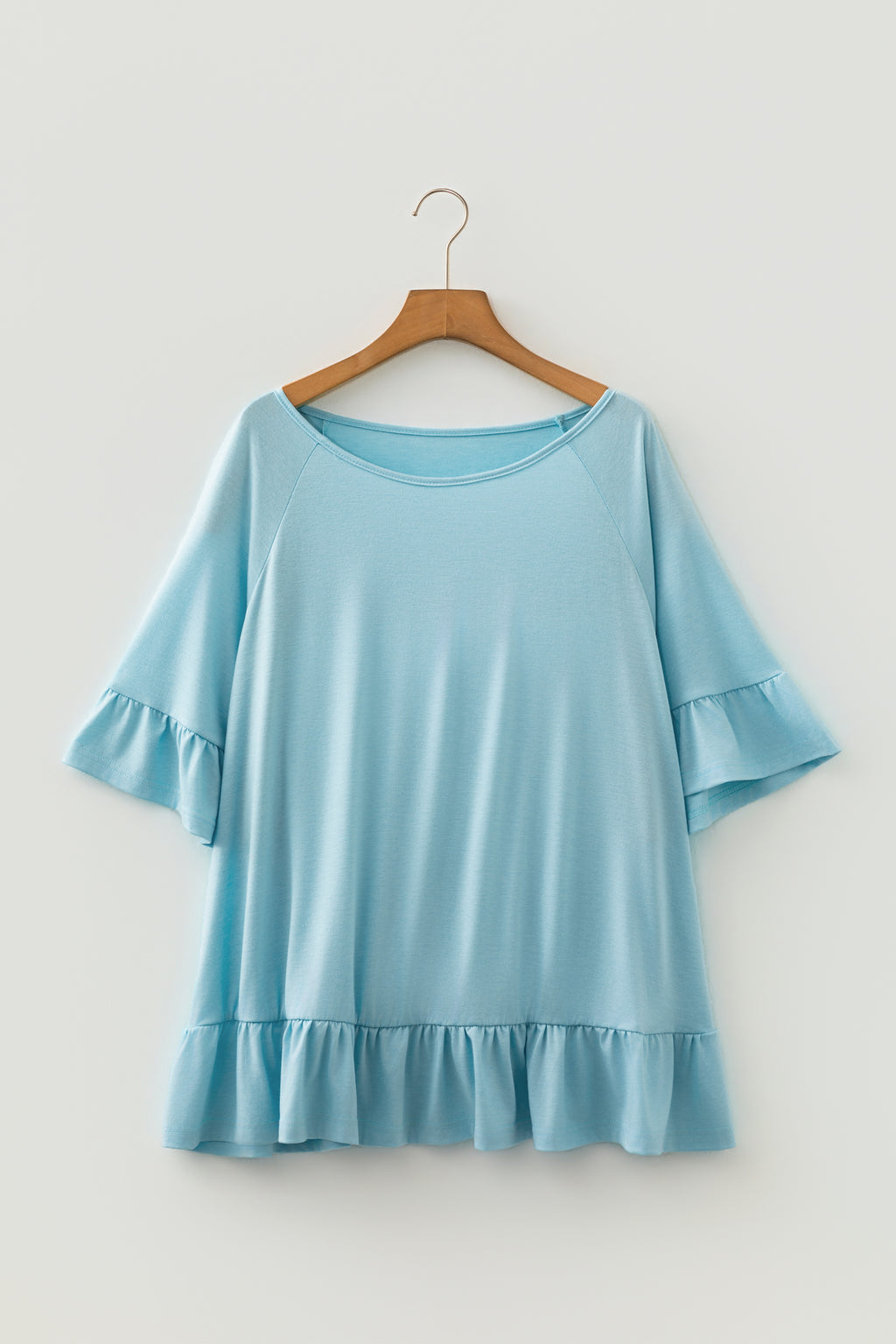 Dusk Blue Ruffled Short Sleeve Plus Size Casual Blouse