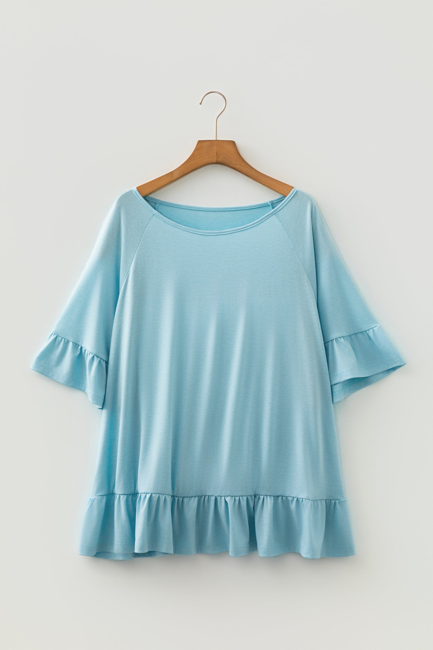 Dusk Blue Ruffled Short Sleeve Plus Size Casual Blouse