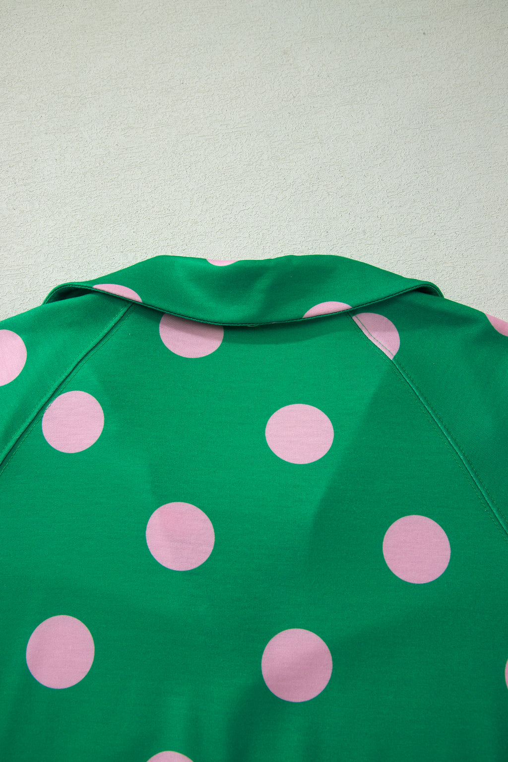 Beige Polka Dot Print V Neck Tee Short Set