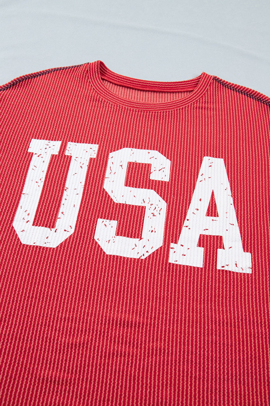 Beau Blue USA Graphic Half Sleeve Loose Ribbed Top