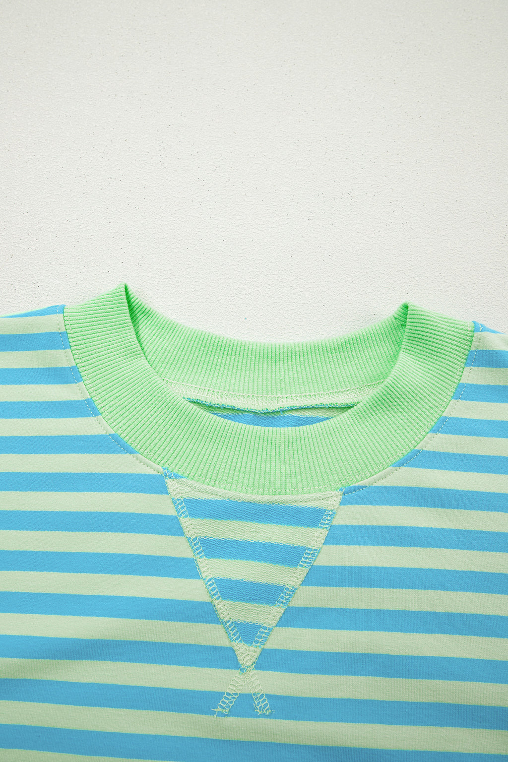 Green Stripe Color Block Detail Long Sleeve Pullover Elastic Waist Pull On Shorts 2pcs Set