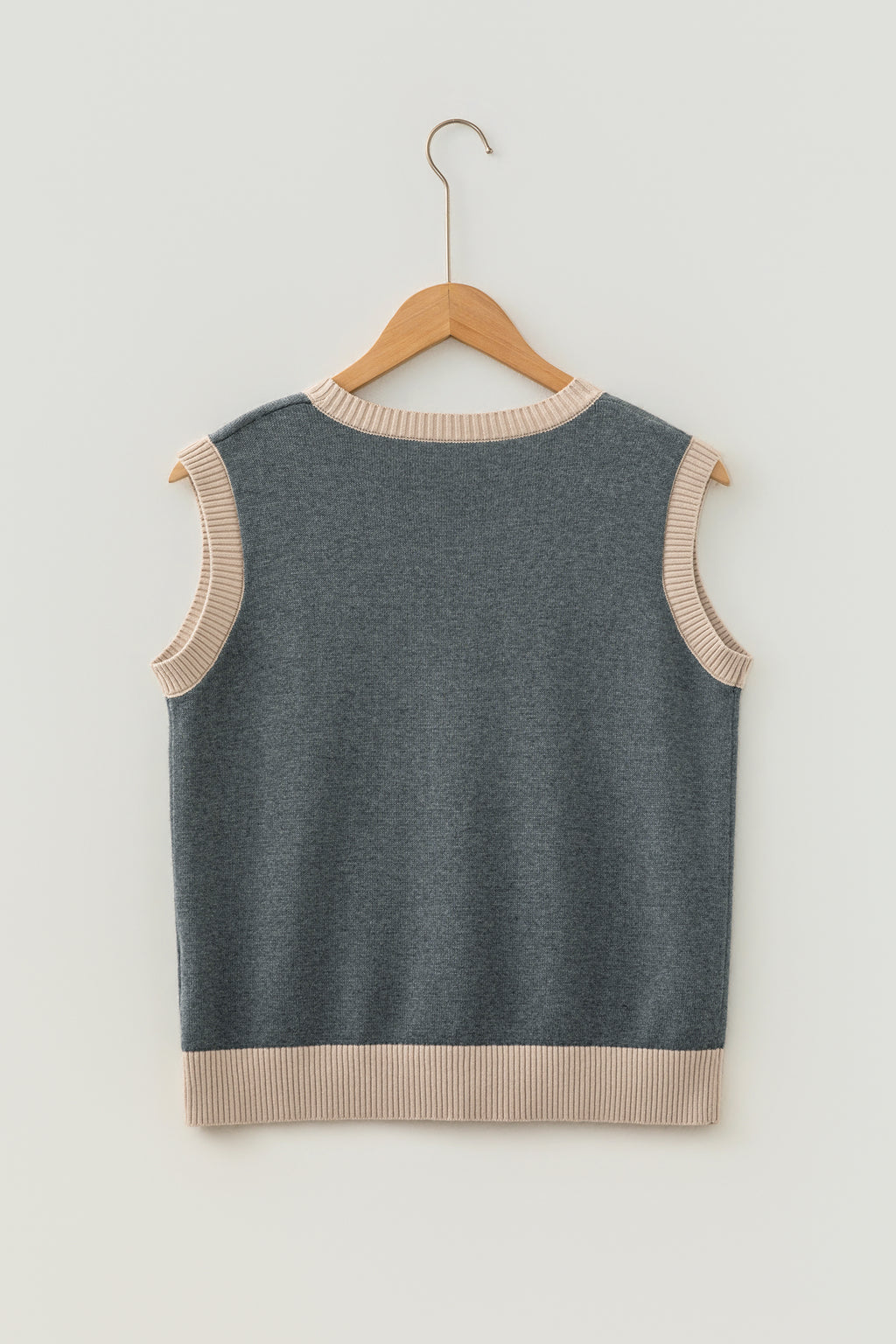 Gray Western Print Colorblock Trim Sleeveless Knitwear Vest
