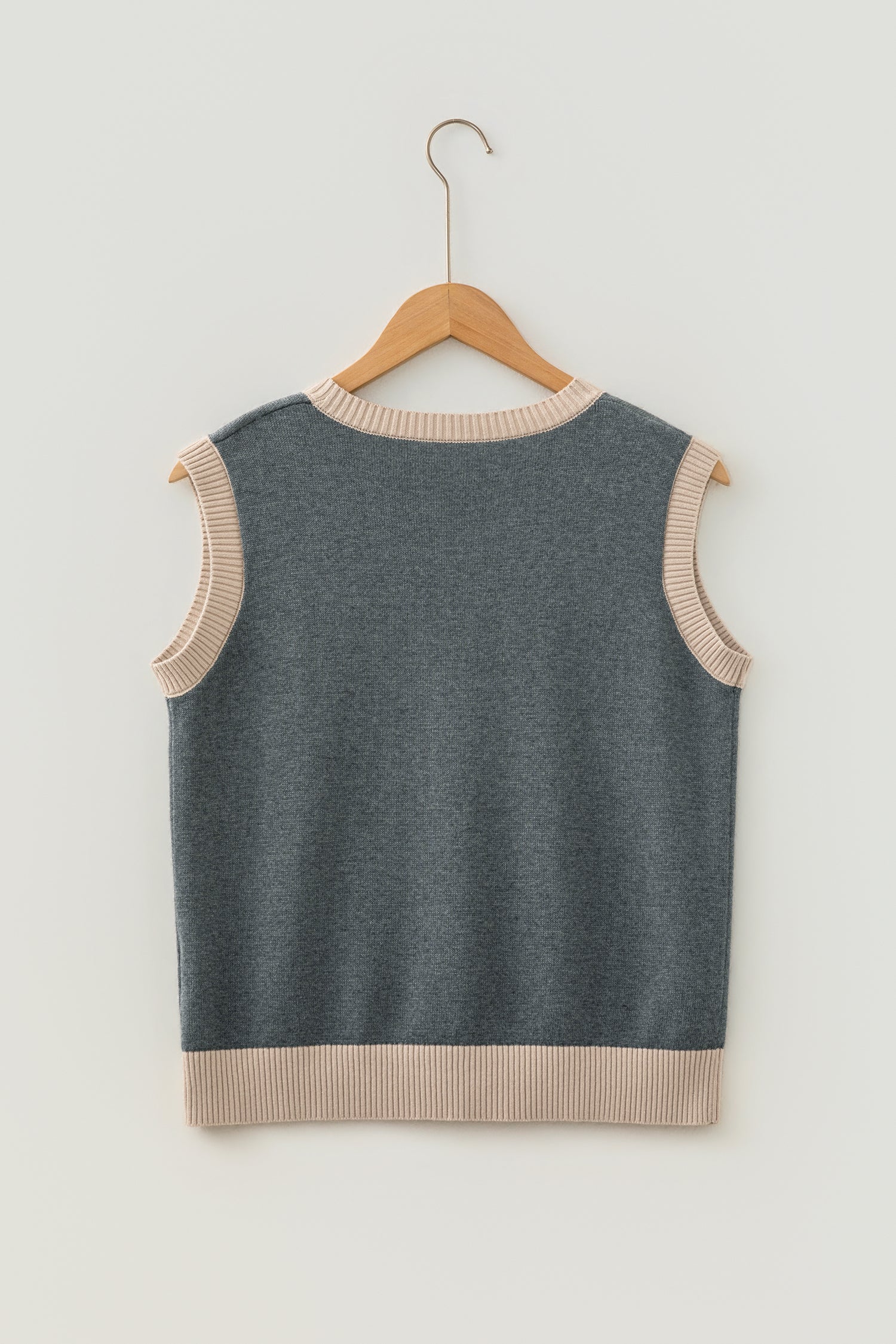 Gray Western Print Colorblock Trim Sleeveless Knitwear Vest