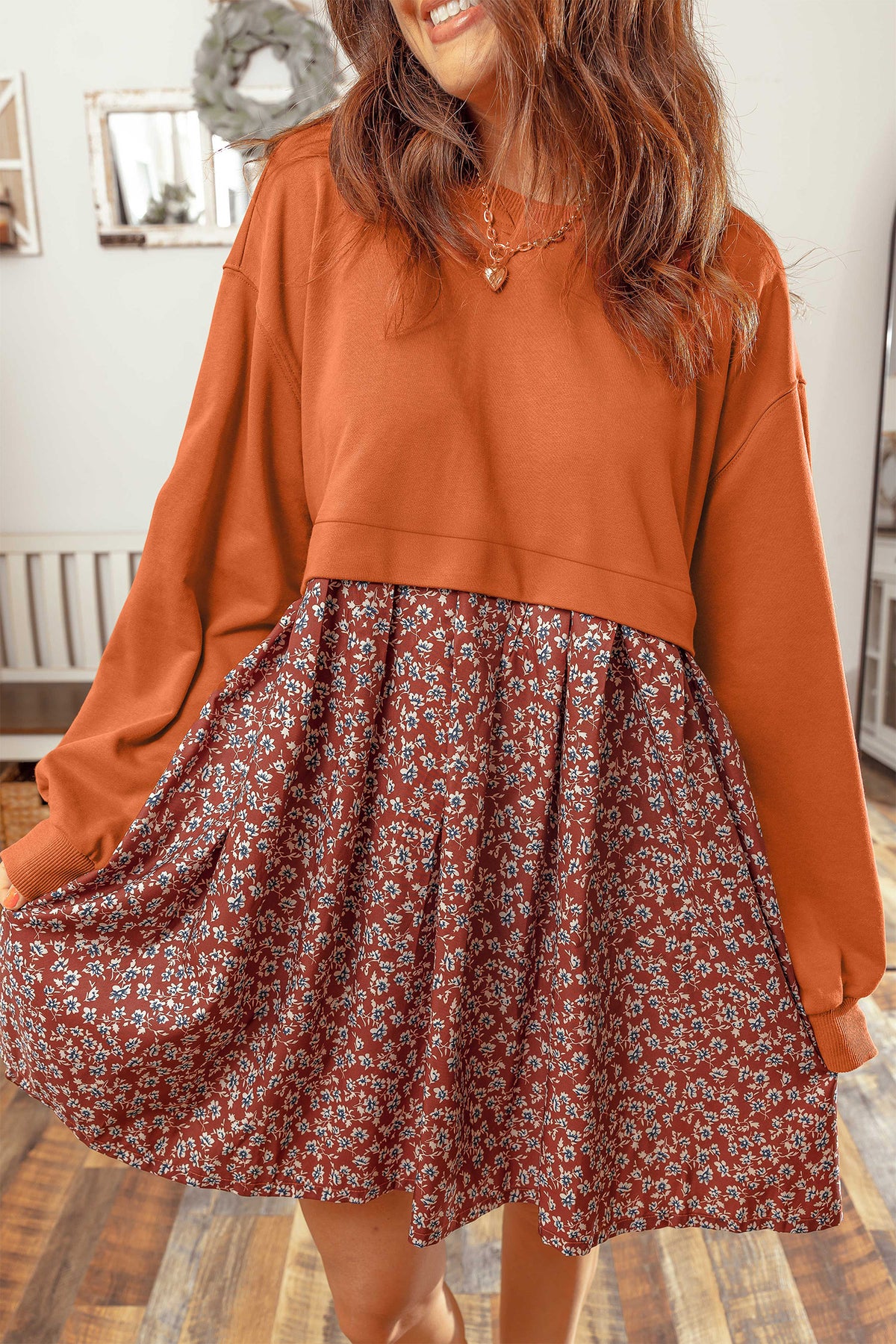 Mallard Print 2-in-1 Long-Sleeve Mini Dress