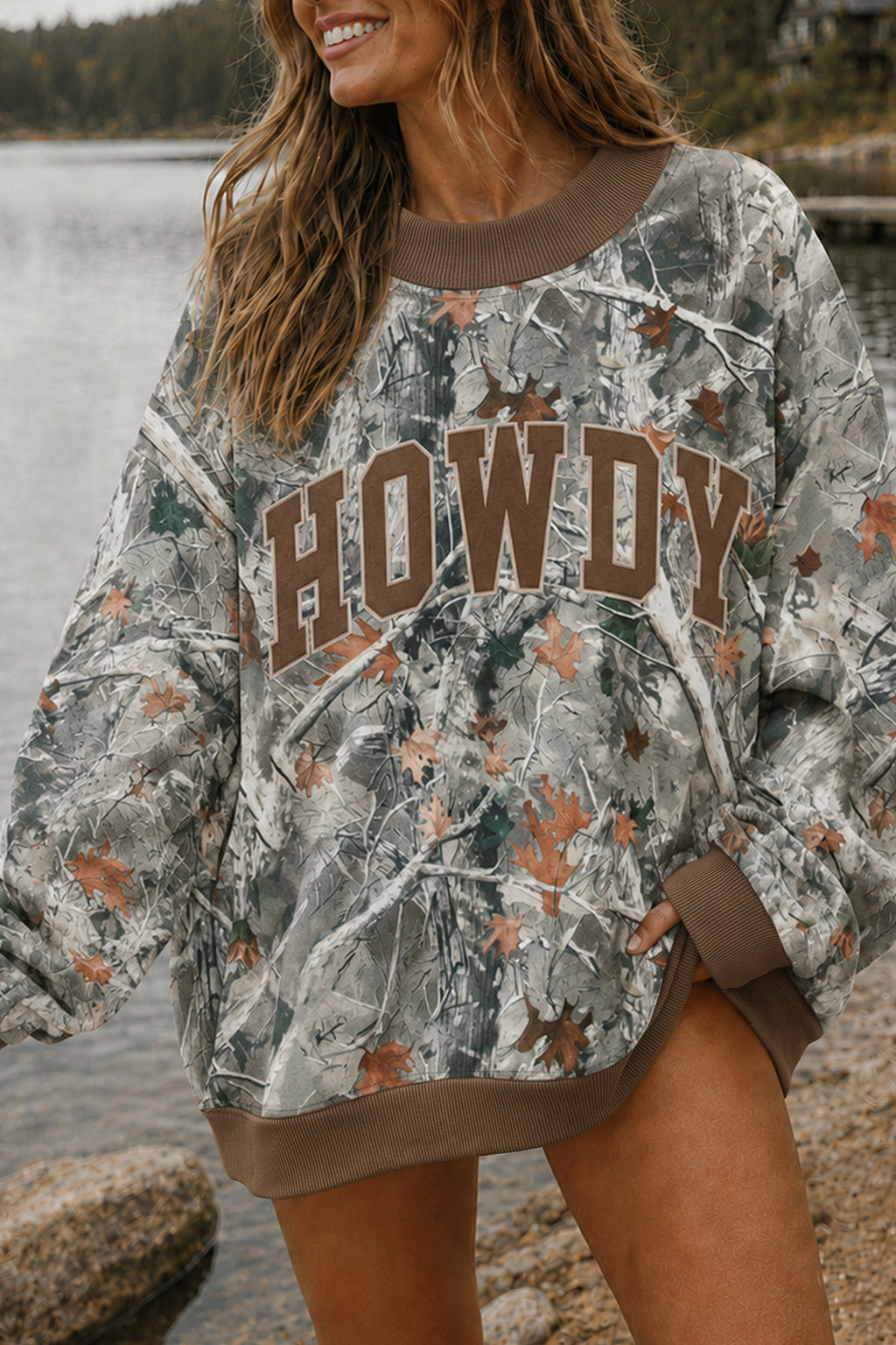 Green Western Camo Print Baggy Pullover Sweatshirt