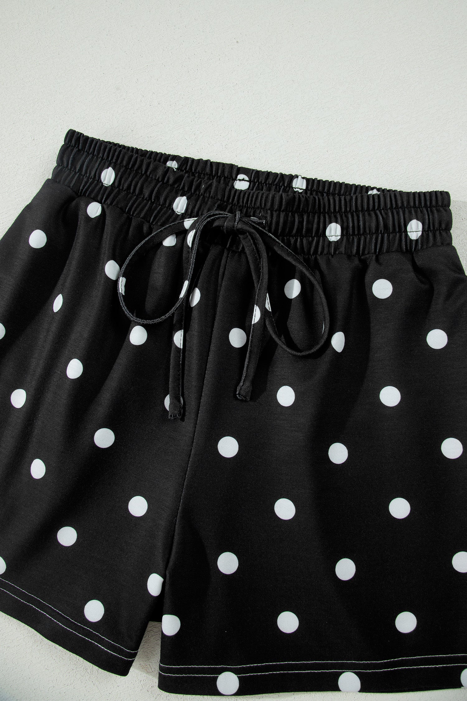 White Exposed Seam Detail Polka Dot Loose Tee Drawstring Shorts Set