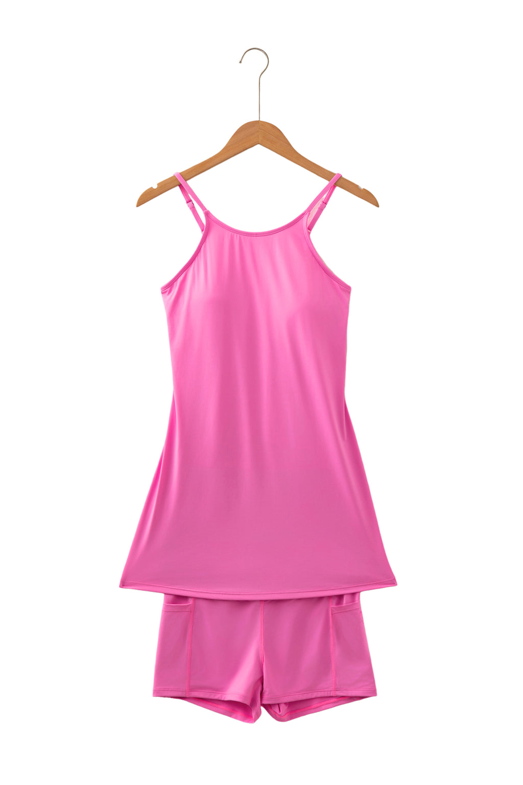 Beau Blue Solid Color Tunic Tank Dress Athletic Shorts Two Piece Set
