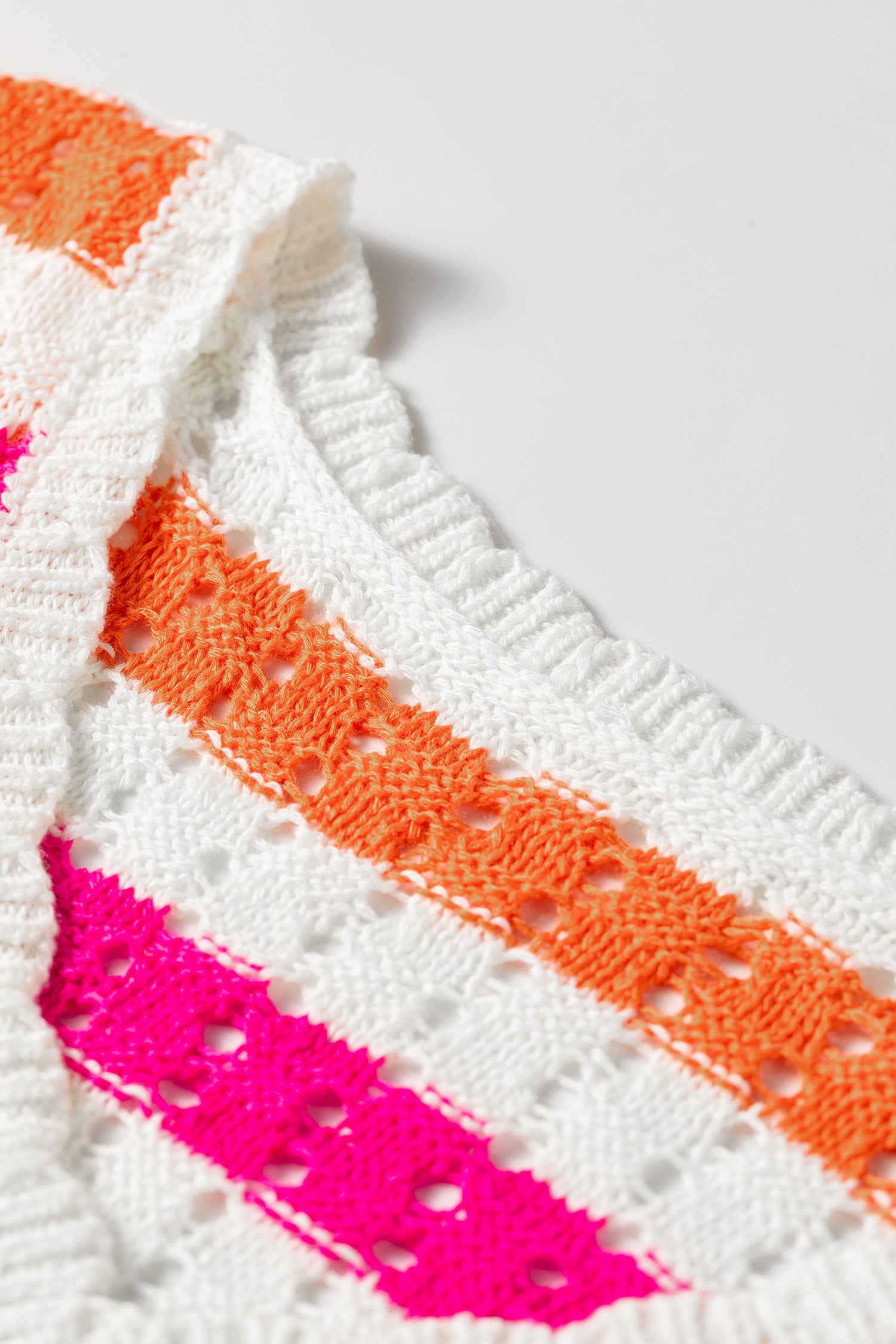 Multicolour Striped Eyelet Knit V Neck Sweater Tee