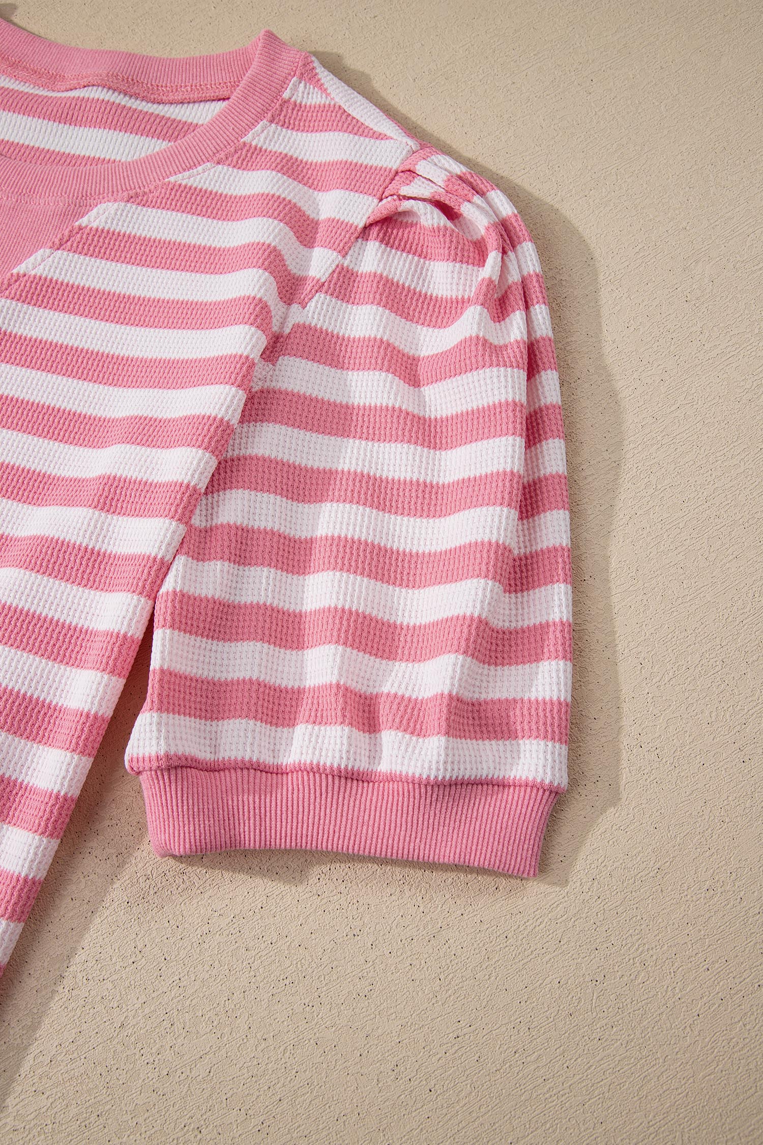 Red Stripe Puff Short Sleeve T Shirt Matching Shorts Set