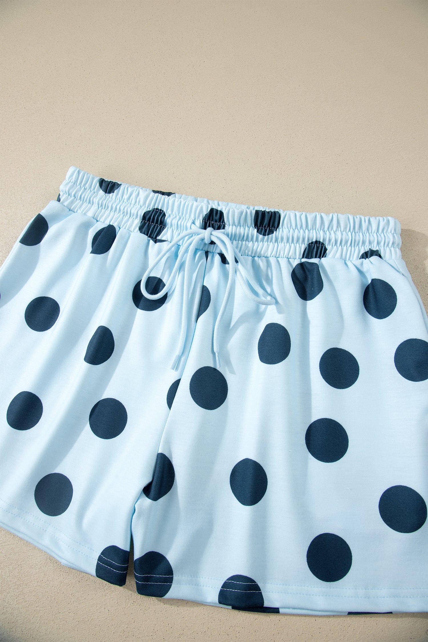 Pink Polka Dot Print Loose Tee Drawstring Elastic Waist Short Set