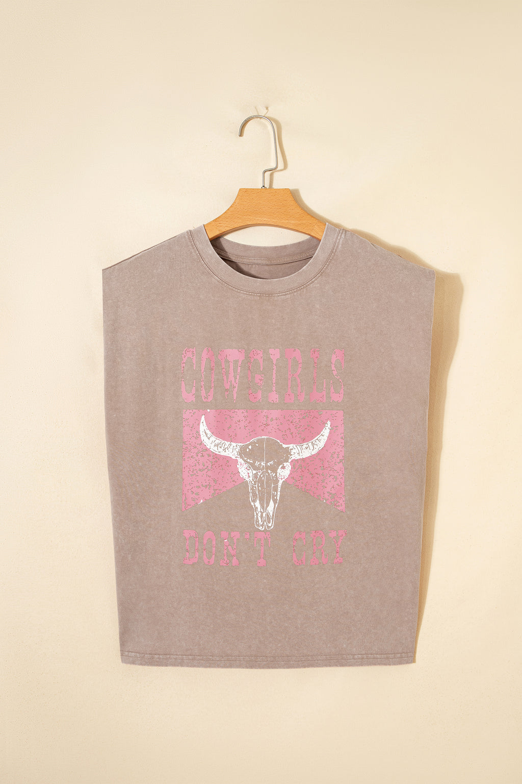 Smoke Gray Cowboy & Beer Western Graphic Mineral Wash Tank Top