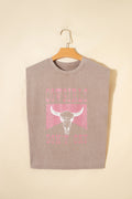 Smoke Gray Cowboy & Beer Western Graphic Mineral Wash Tank Top