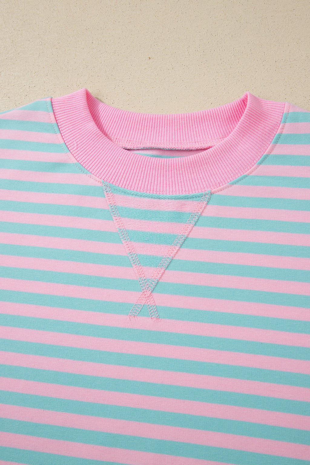 Green Stripe Color Block Detail Long Sleeve Pullover Elastic Waist Pull On Shorts 2pcs Set