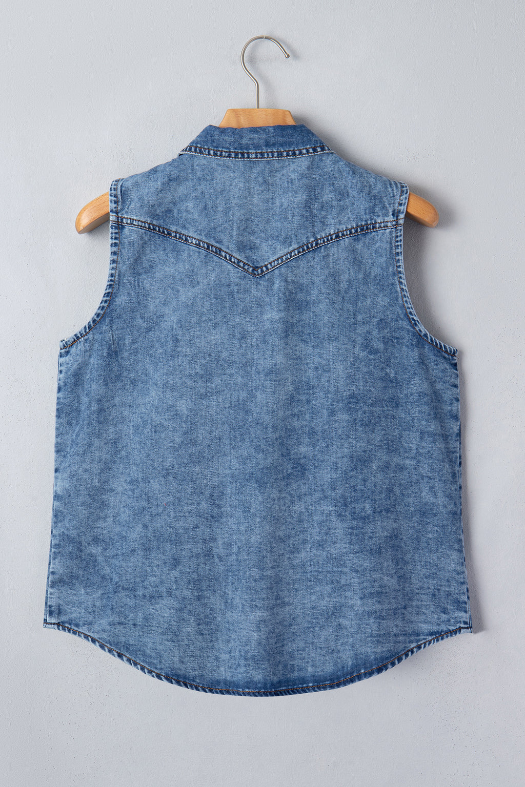 Dusk Blue Buttoned Front Collared Denim Sleeveless Top
