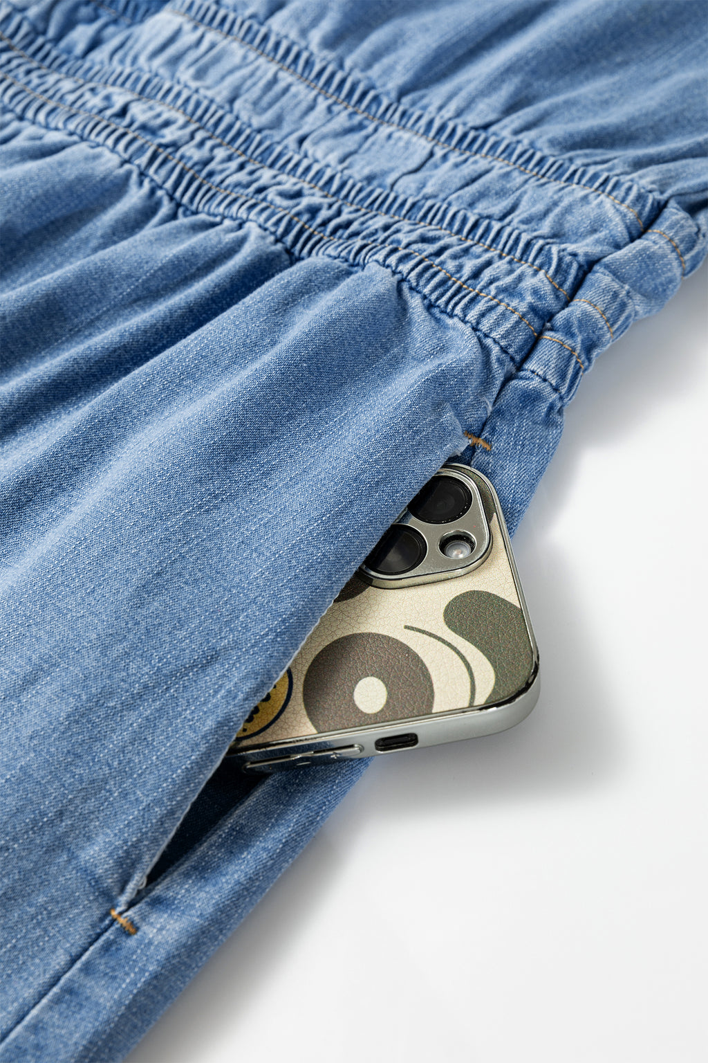 Myosotis Elastic Waist Short Sleeve Denim Mini Dress