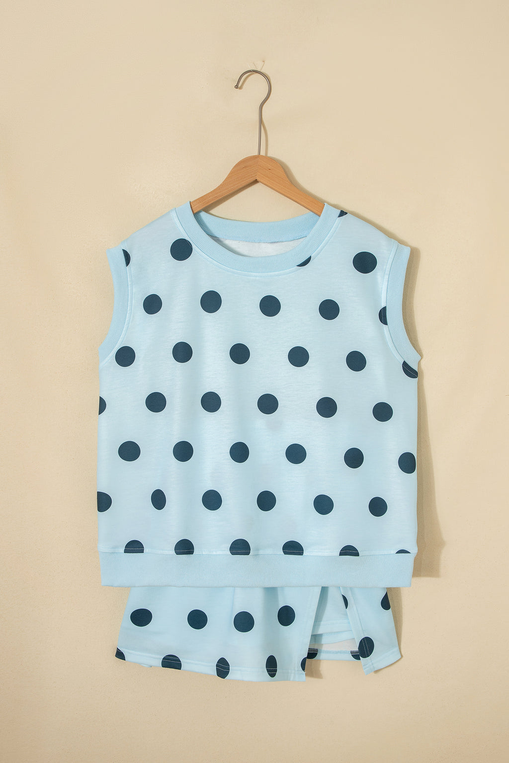 Pink Ribbed Trim Polka Dot Print Tank Split Mini Skort 2pcs Set