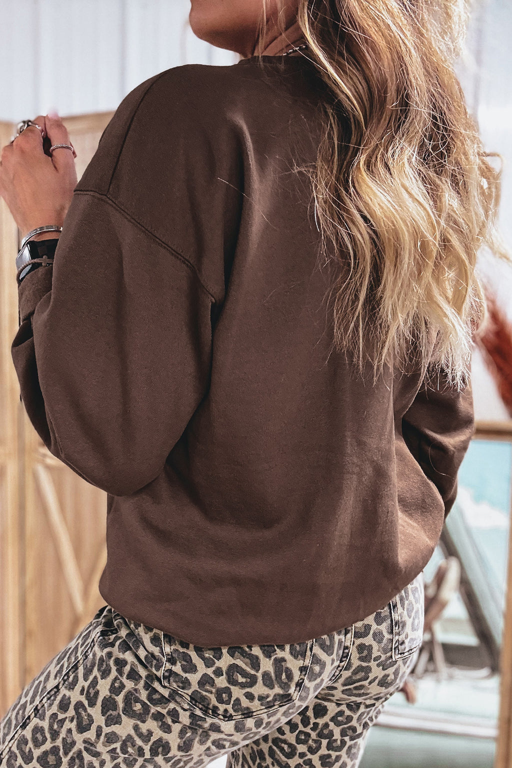 Parchment Floral Buffalo Plaid Striped Embroidered Patch Western Pullover Sweatshirt