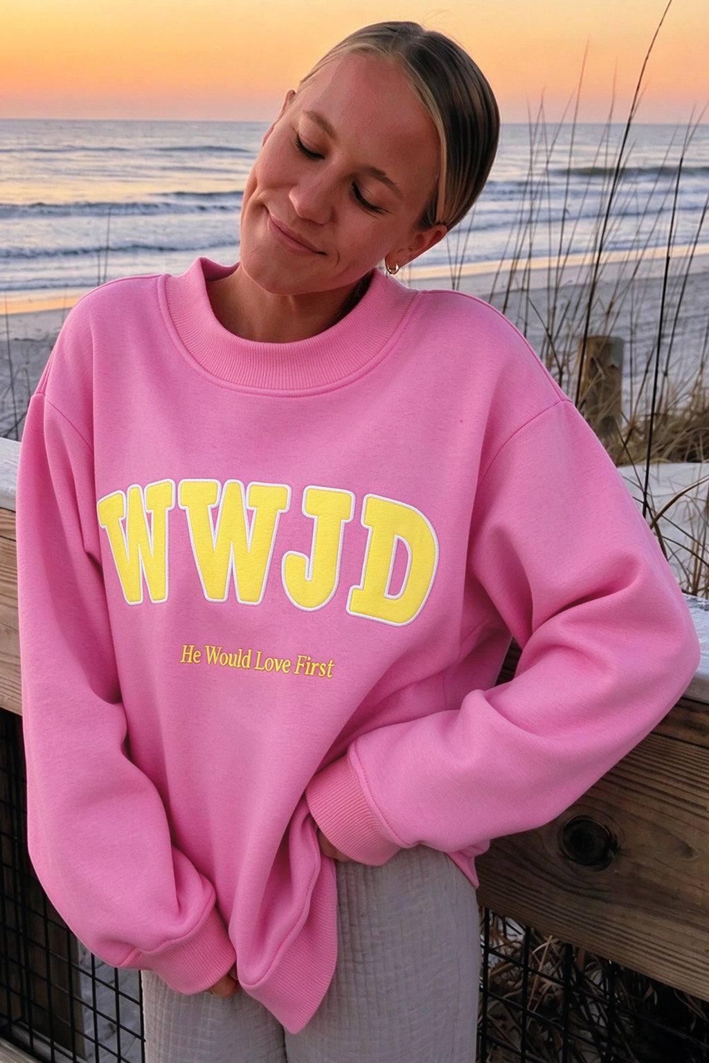 WWJD Embroidered Mock Neck Sweatshirt