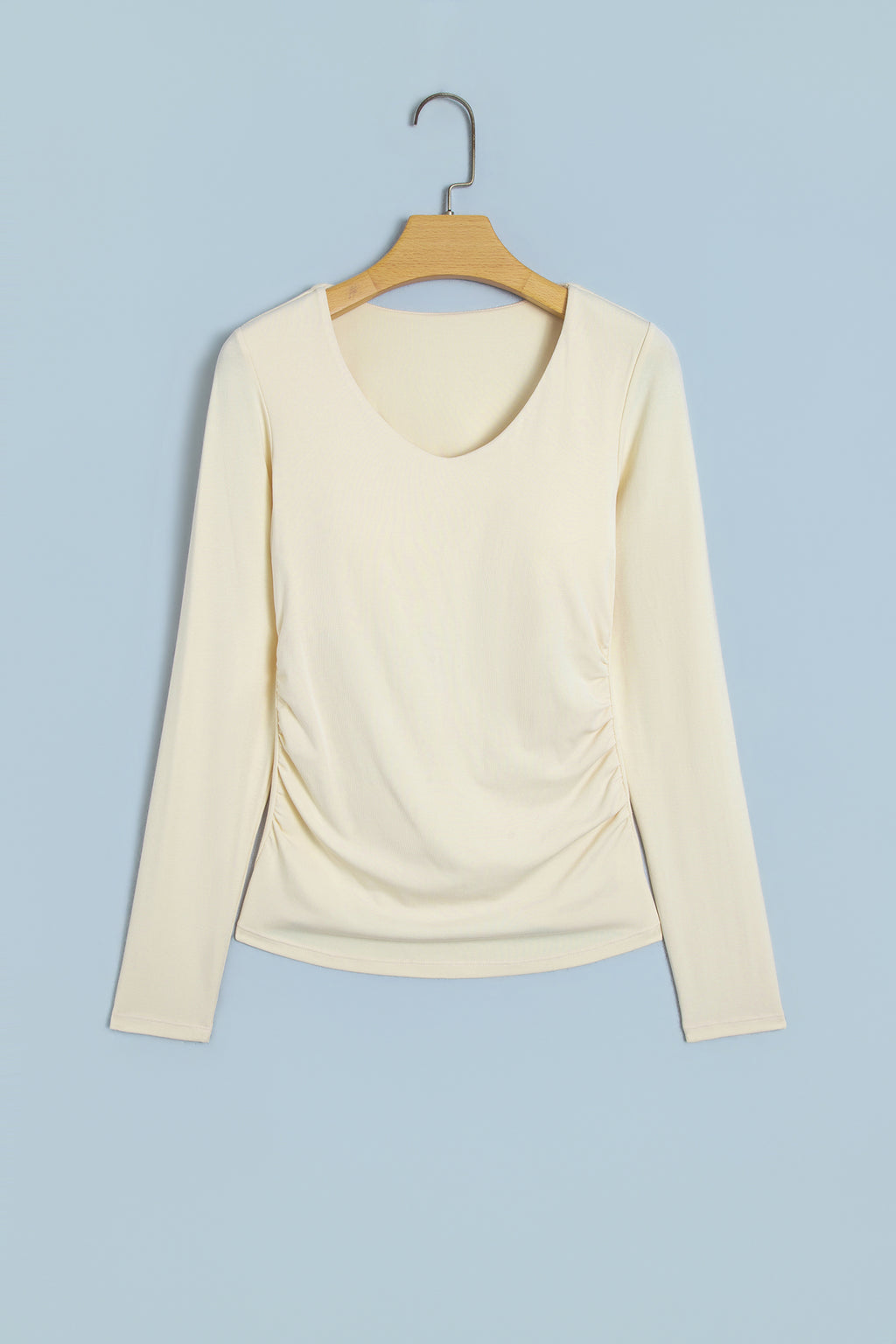 Slim-Fit V-Neck Long-Sleeve Top with Built-In Bra
