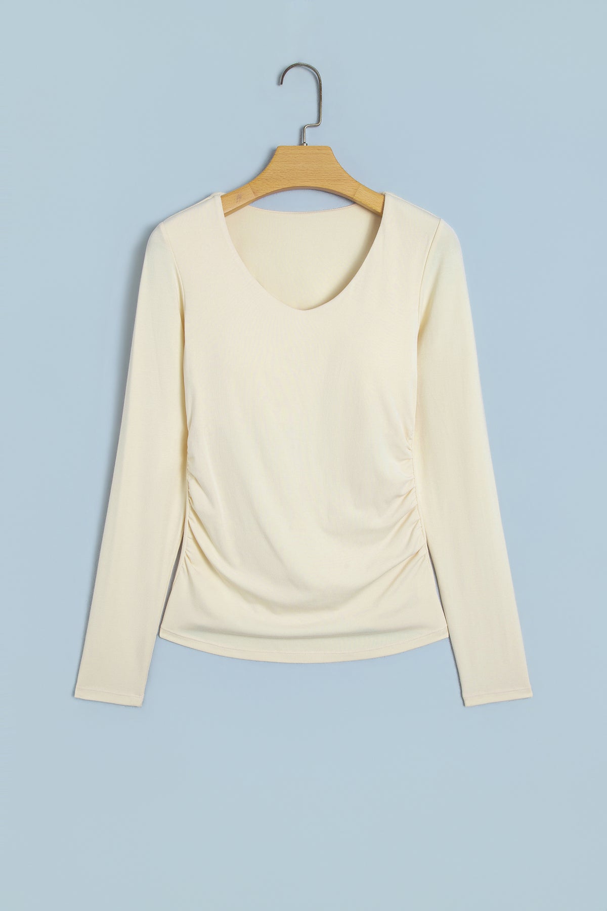 Slim-Fit V-Neck Long-Sleeve Top with Built-In Bra
