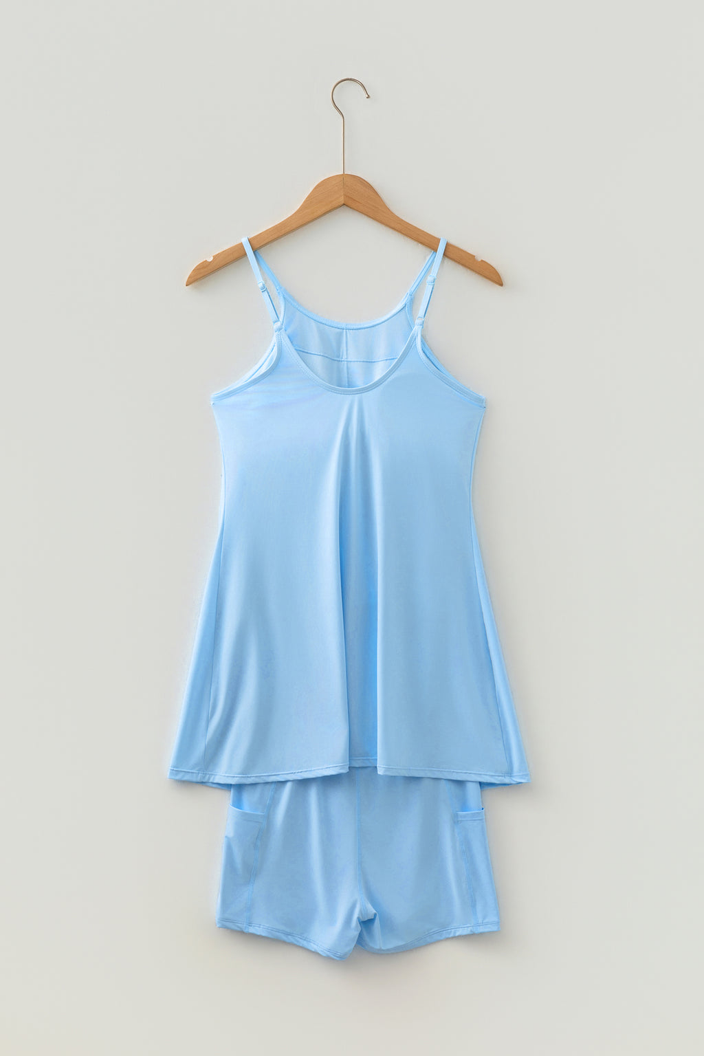 Beau Blue Solid Color Tunic Tank Dress Athletic Shorts Two Piece Set