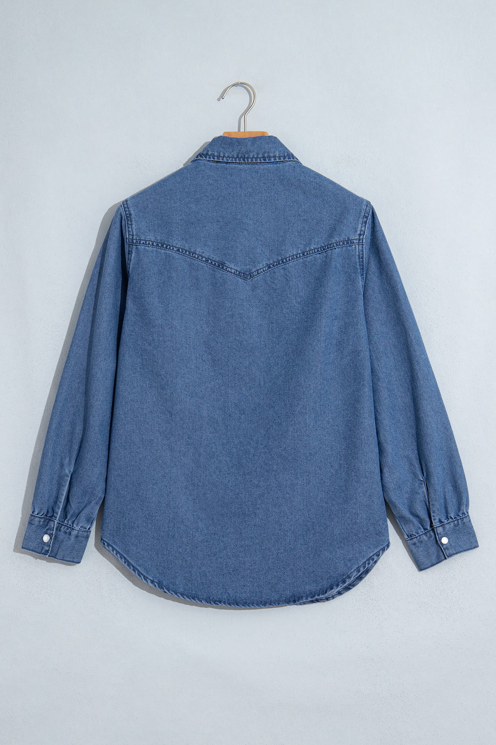 Dusk Blue Western Embroidered Collar Long Sleeve Denim Shirt