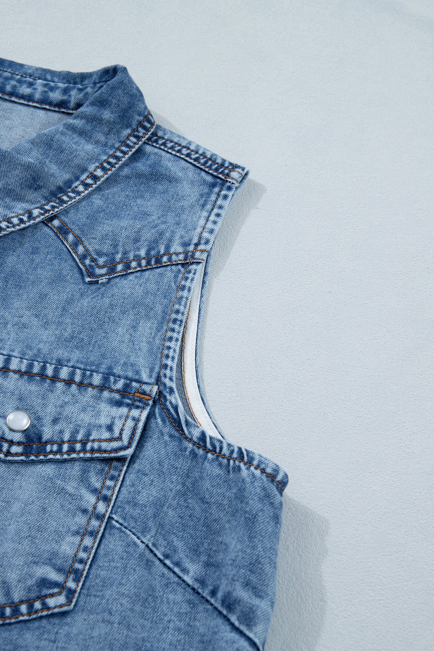 Dusk Blue Buttoned Front Collared Denim Sleeveless Top