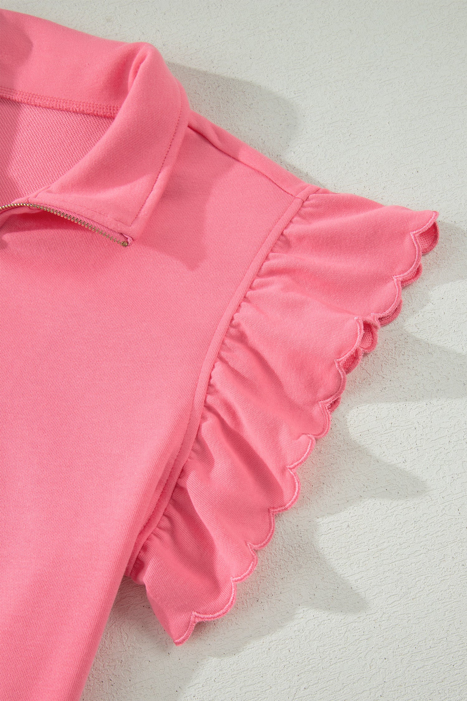 Sky Blue Half Zipped Ruffled Short Set