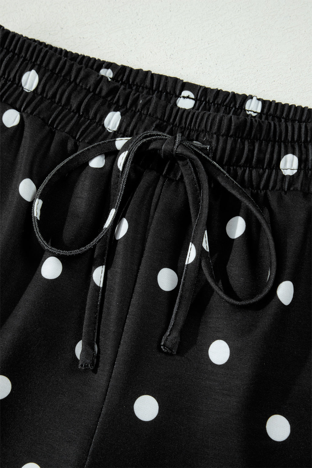 White Exposed Seam Detail Polka Dot Loose Tee Drawstring Shorts Set