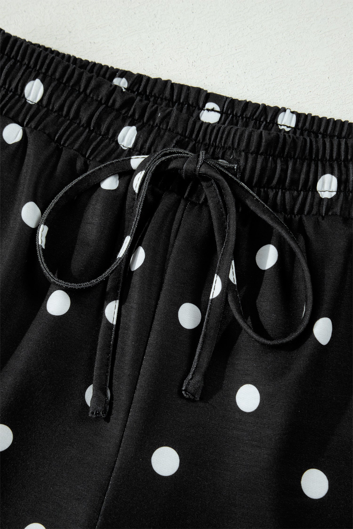 White Exposed Seam Detail Polka Dot Loose Tee Drawstring Shorts Set