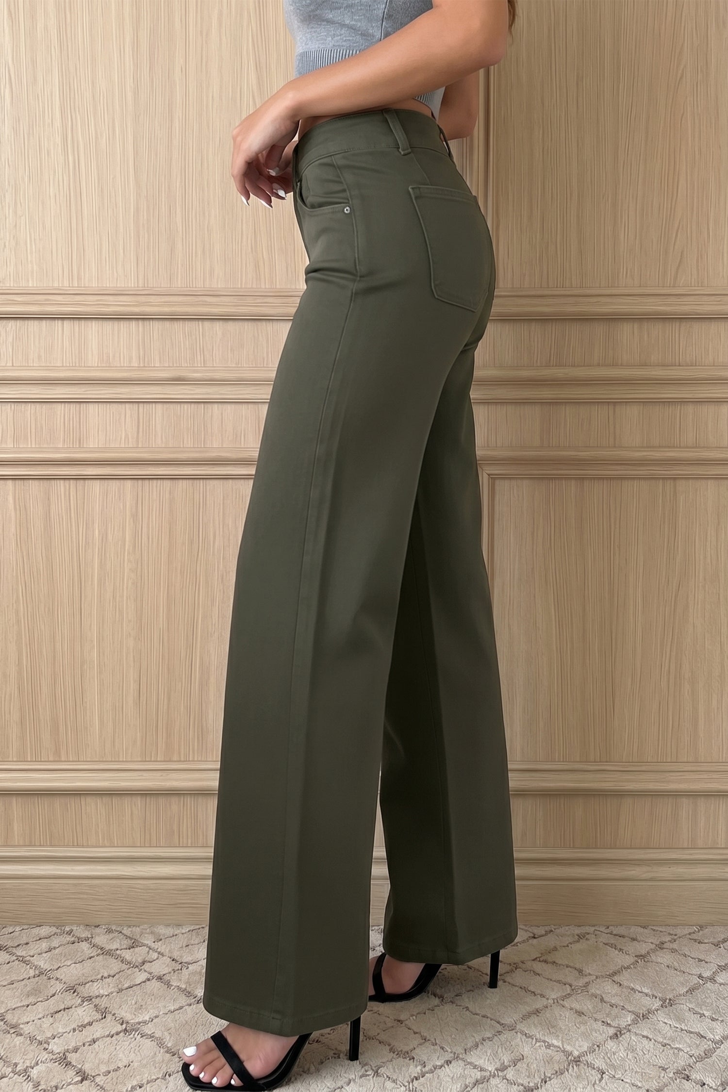 Mist Green 2-Button High Waist Flared Bottom Jeans