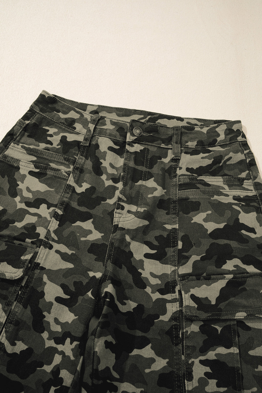 Green Camouflage Print Multi Pocketed Womens Denim Pants