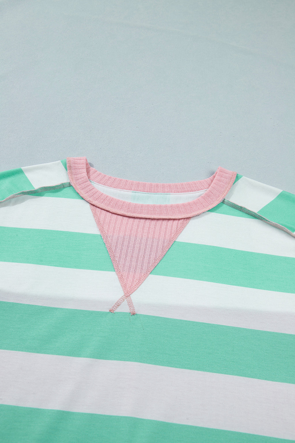 Pink Stripe Exposed Seam Ribbed Patchwork Oversized Tee