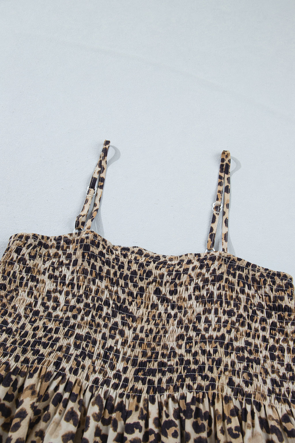 Multicolour Leopard Spaghetti Straps Shirred Ruffle Tank Top
