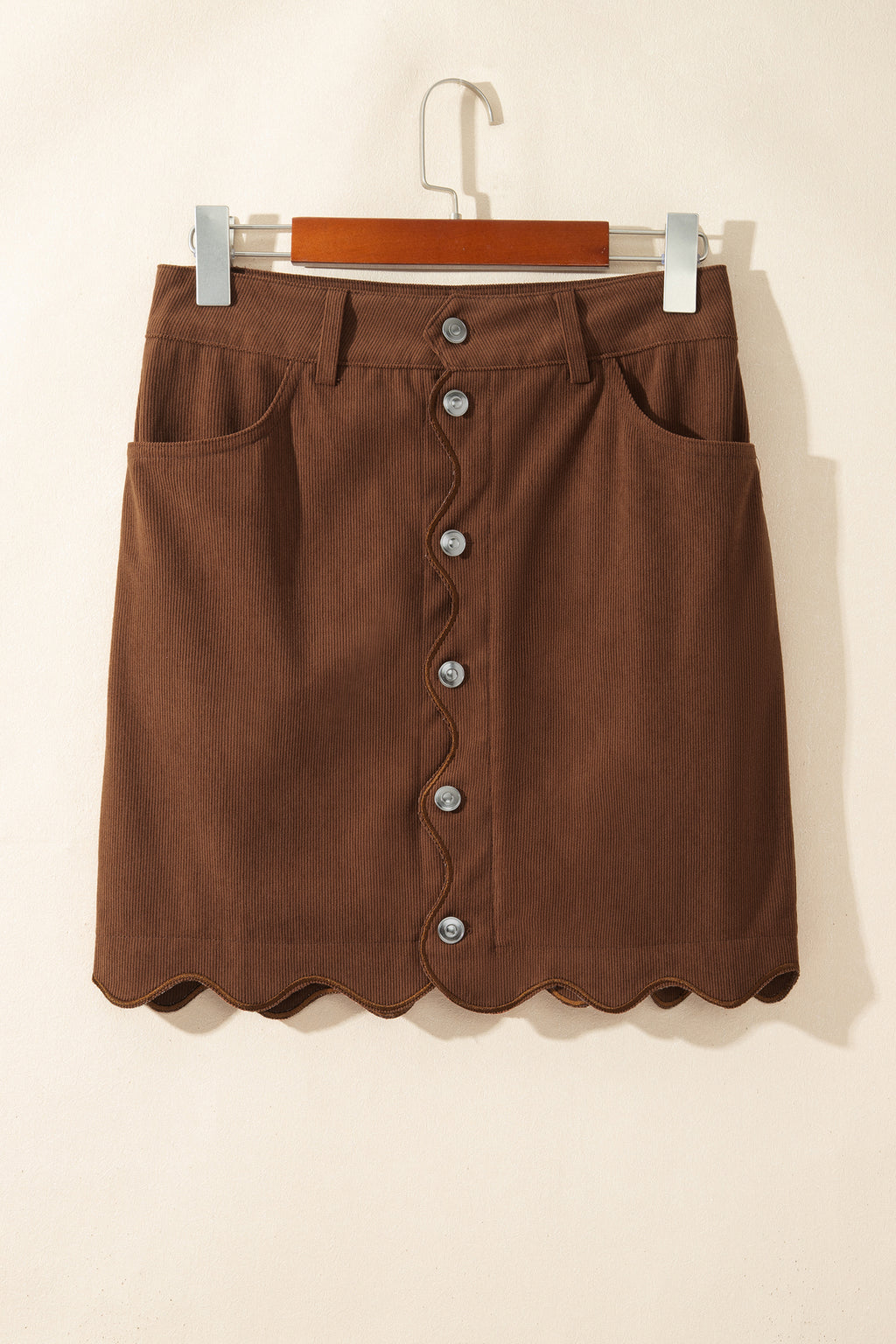 Coffee Brown Button-Front Corduroy Mini Skirt