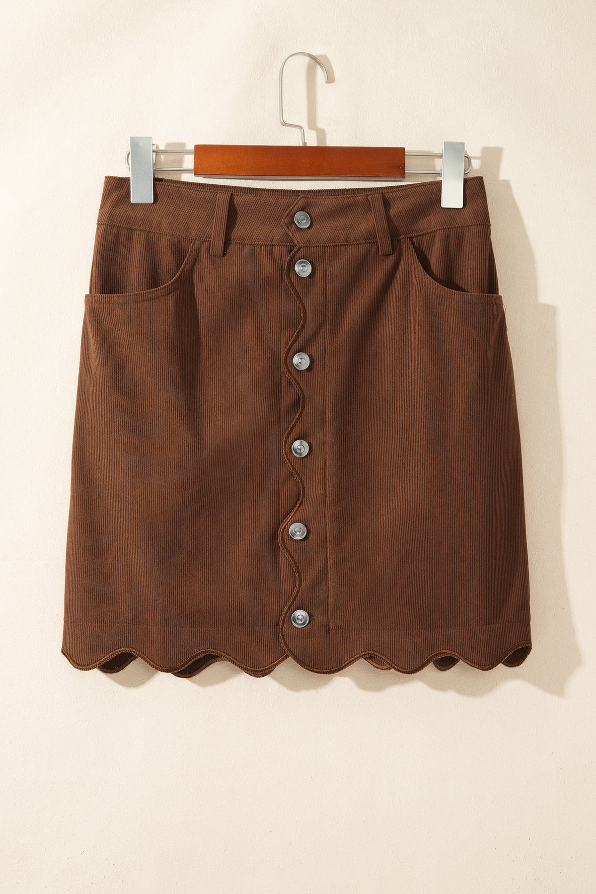 Coffee Brown Button-Front Corduroy Mini Skirt